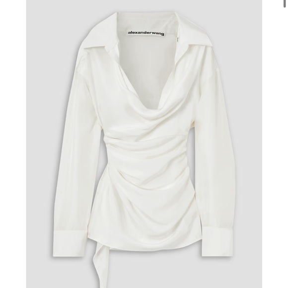 Alexander Wang White Silk Draped Blouse - Picture 1 of 6